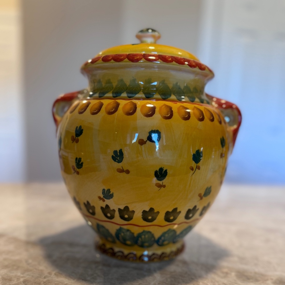 ⬇️💰⬇️Vintage Set of 3 Horchow Hand Painted Tuscan Rooster-inspired Canisters - Picture 4 of 16